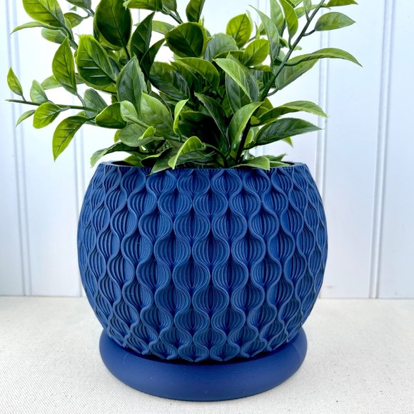 Blue Textured Vase and base 4.5” - Picture 1 of 8